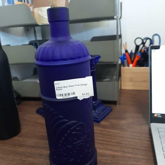 Cobalt Blue Glass Fruit Design Bottle
