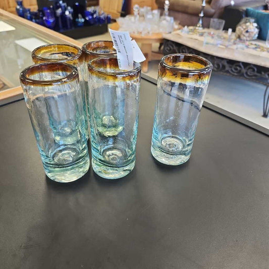 Set Of 5 Mexican Blown Out Glasses