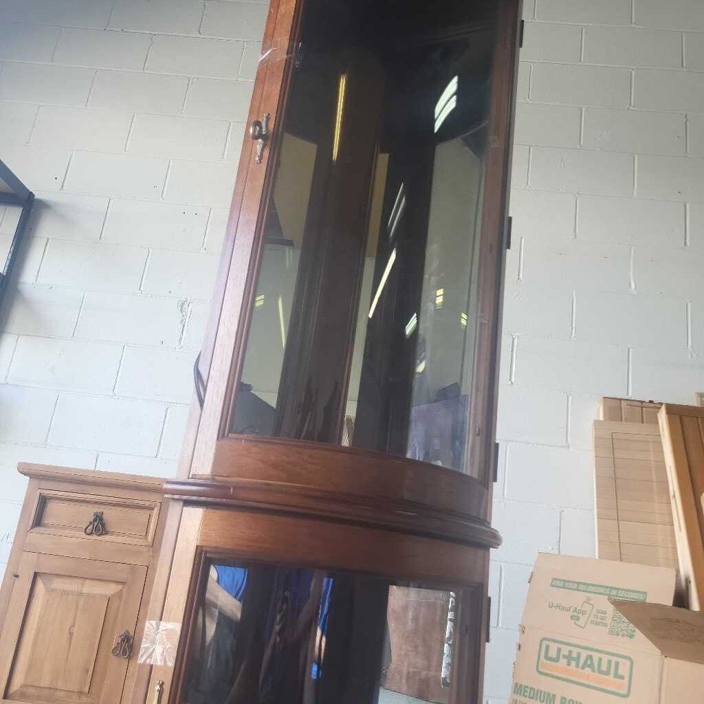 Wooden Corner Glass Cabinet W/Light