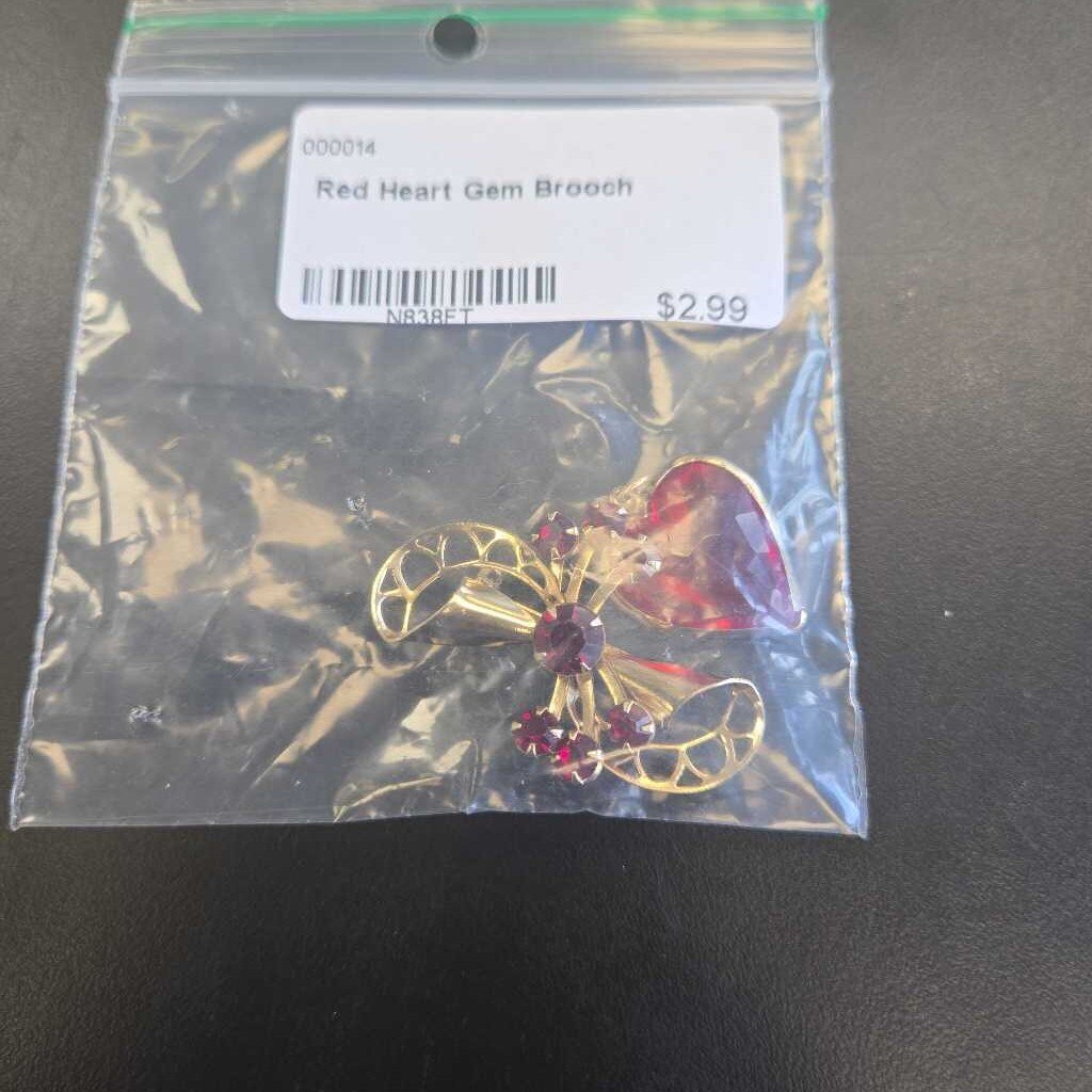Red Heart Gem Brooch