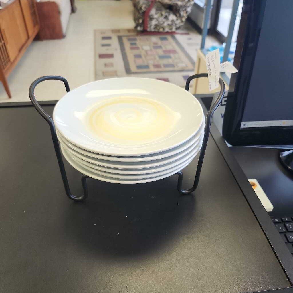 Set Of 6 Lunch Plates With Black Stand