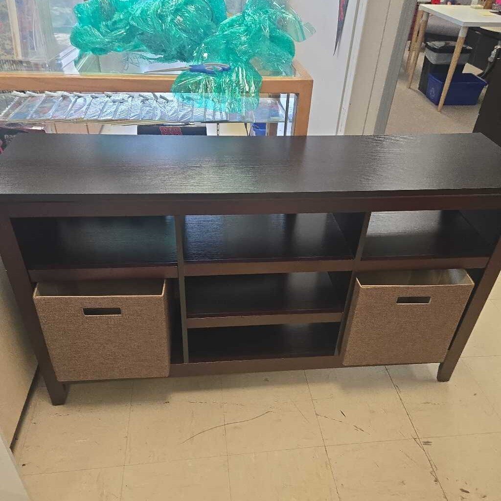 Chocolate Brown 7 Shelf TV Stand With 2 Baskets