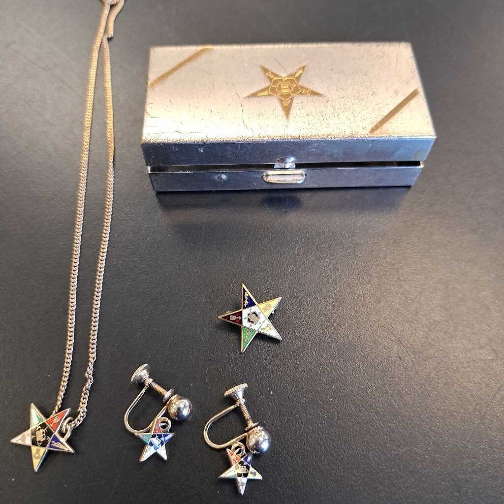 Vintage Order Of The Eastern Star Masonic Box And Jewelry Set