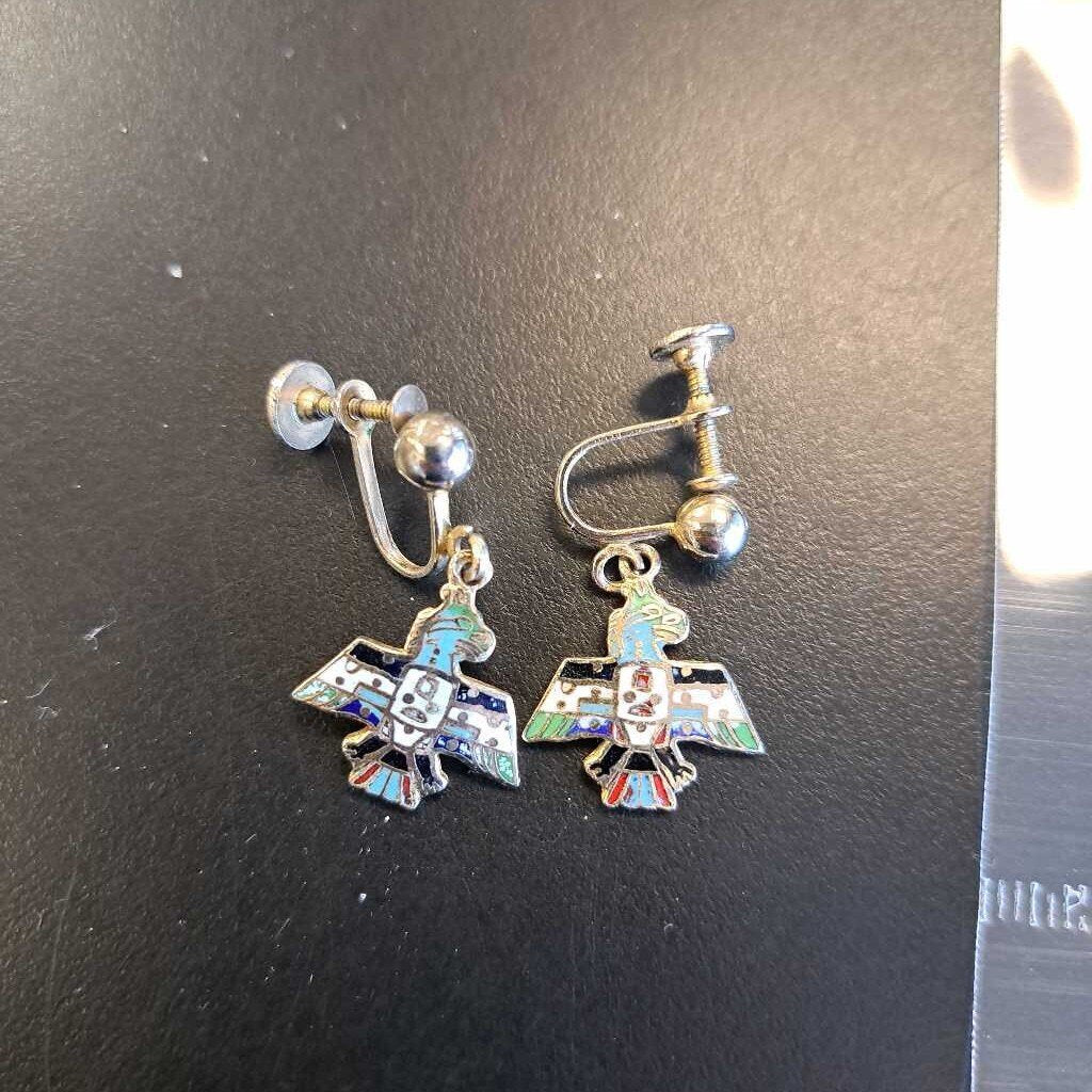 Silver Thunder Bird Clip On Earrings