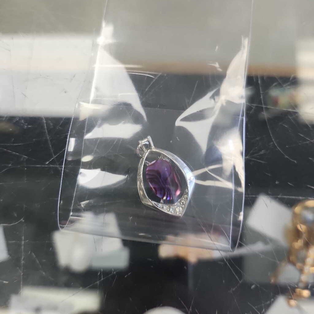 Silver Pendant With Purple Gem