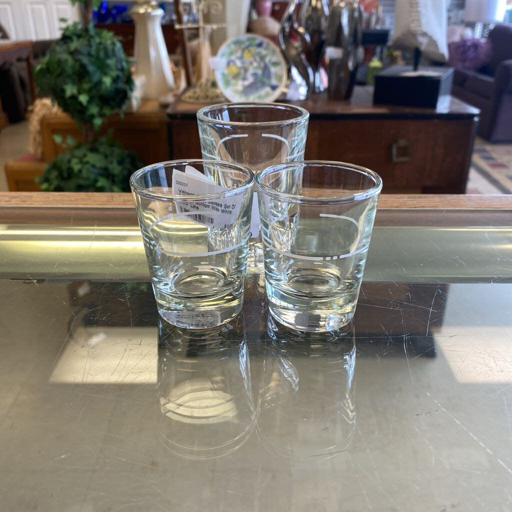 Vintage Shot Glasses Set Of 3 Clear Bottom With White Pour Line