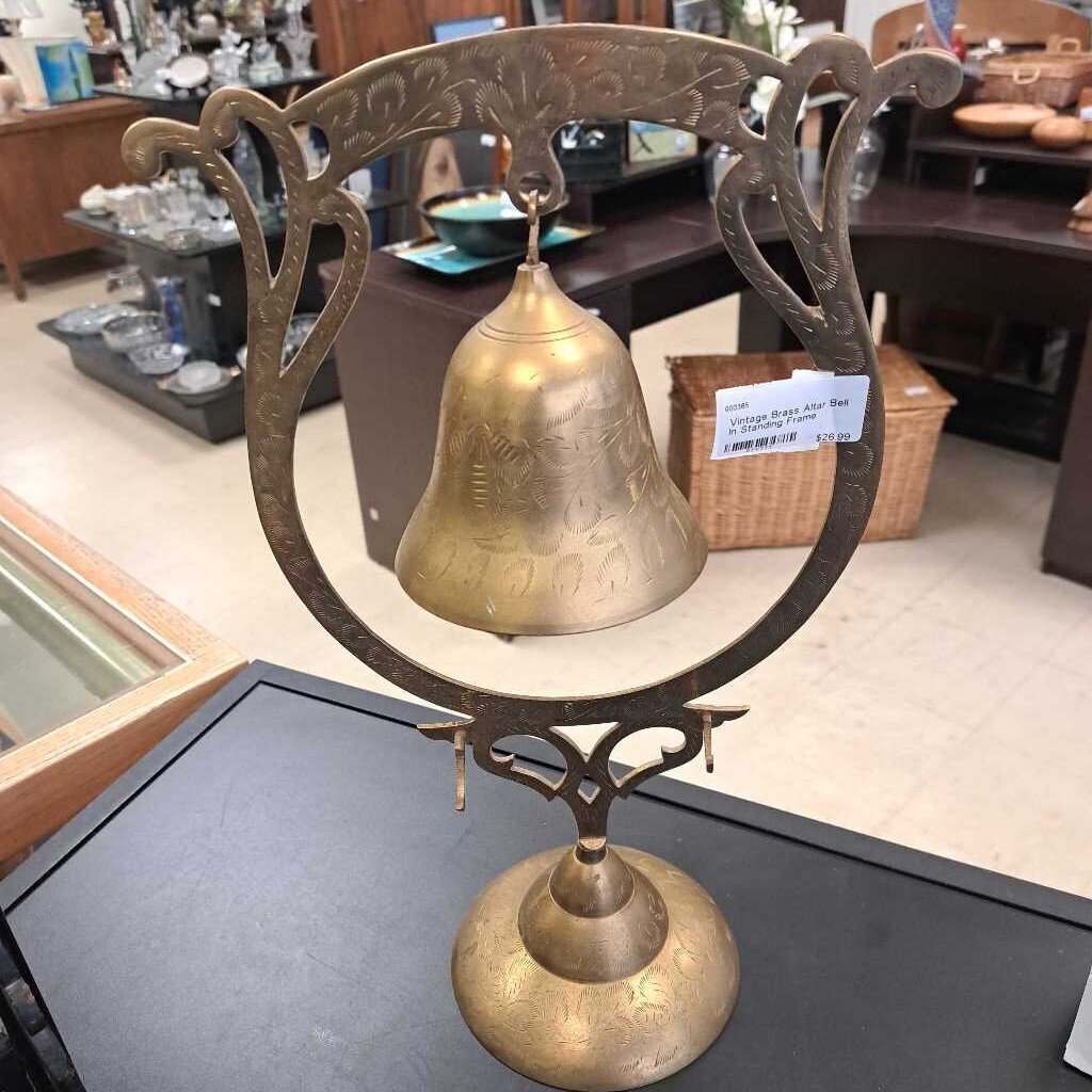 Vintage Brass Altar Bell In Standing Frame