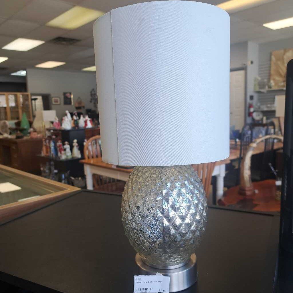 Silver Tone & Glass Lamp