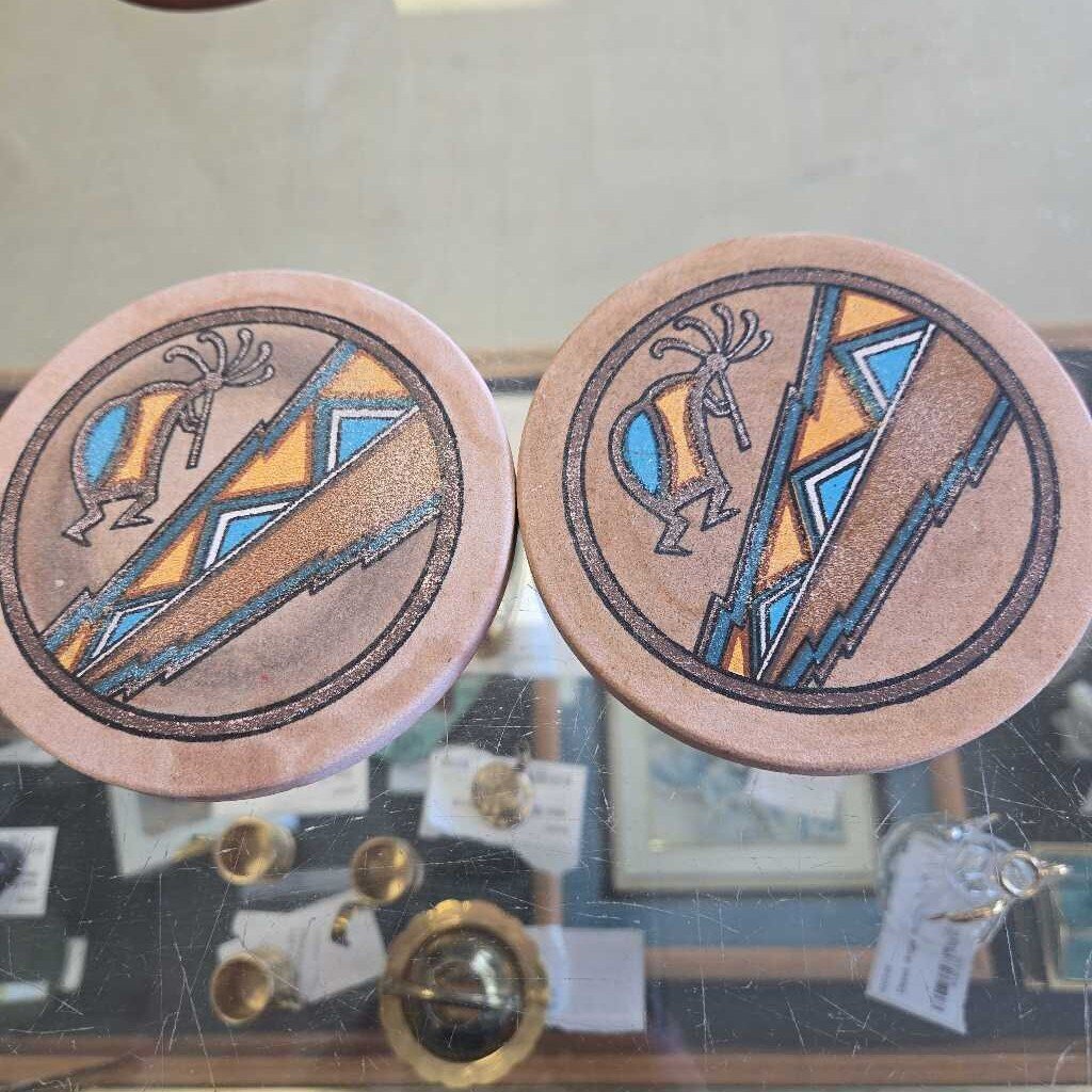 Thirsty Stone Natural Sandstone Drink Coaster With Kokopelli Design