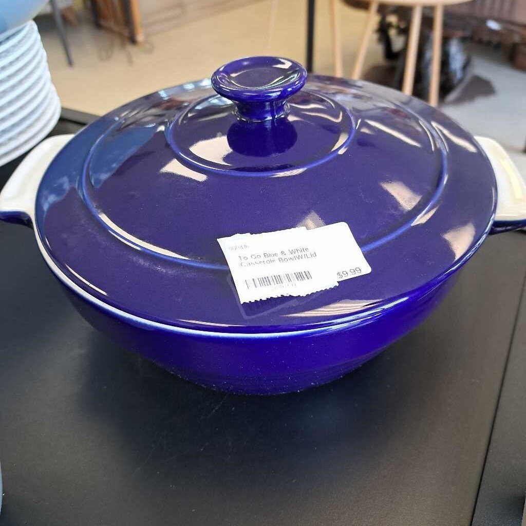 To Go Blue & White Casserole BowlW/Lid