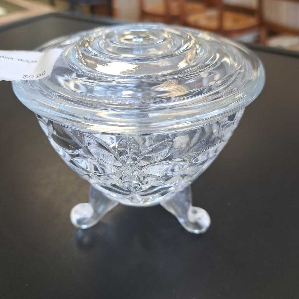 Crystal Candy Dish W/Lid Flower Design
