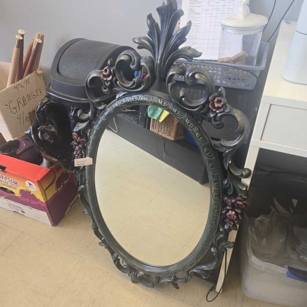 Antique Style Wooden Framed Oval Mirror