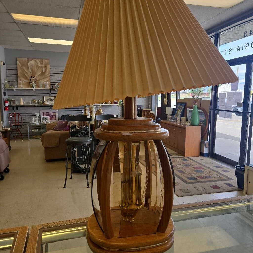 Vintage Wood/Curved Glass Table Lamp (Tested)