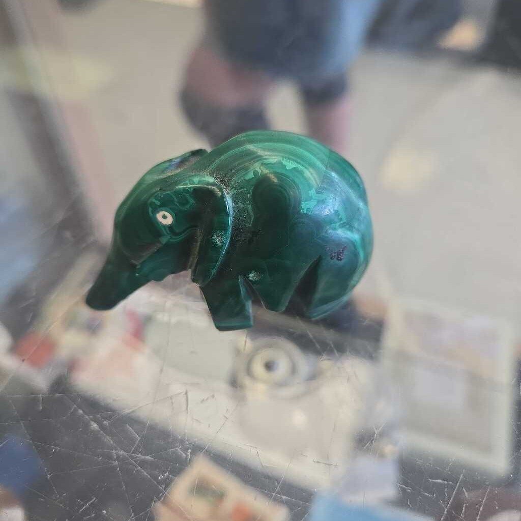 Hand Carved Elephant Figurine Made From Malachite Stone