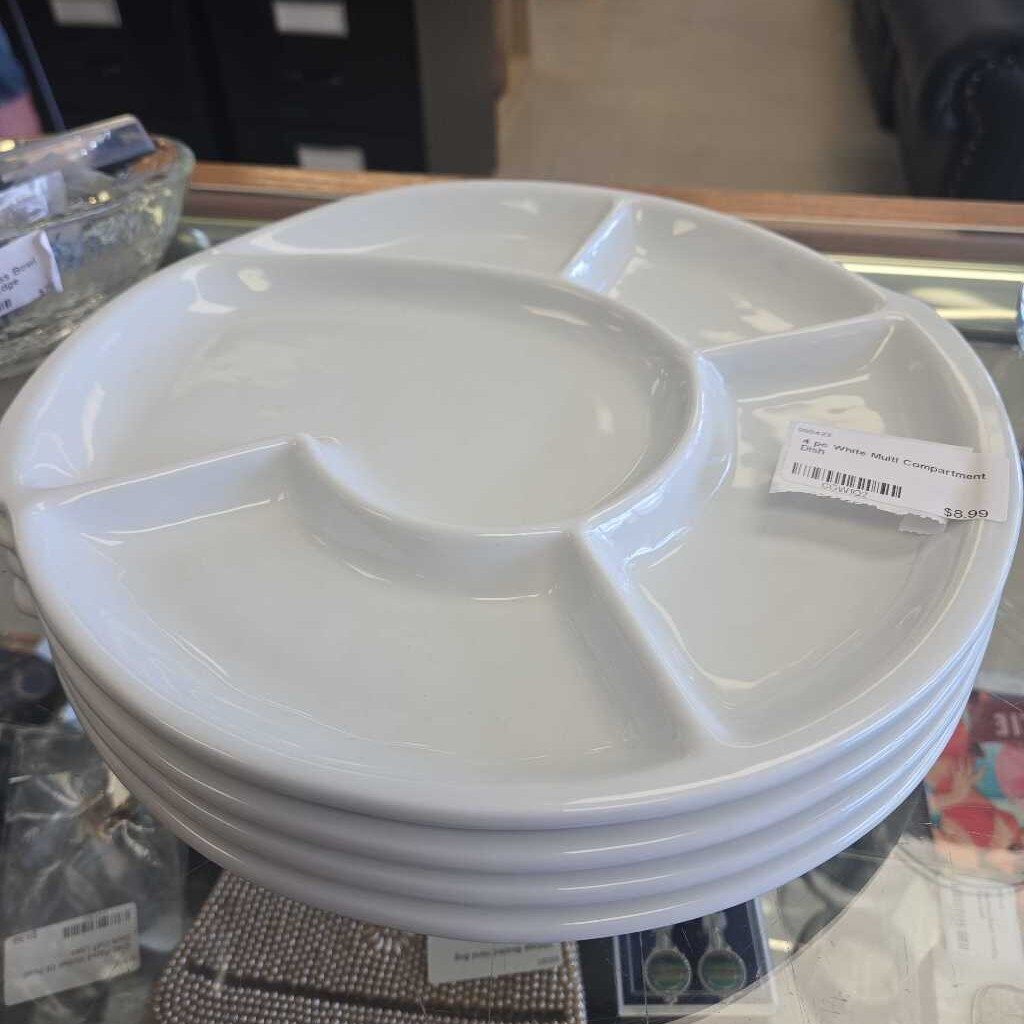 4 pc White Multi Compartment Dish