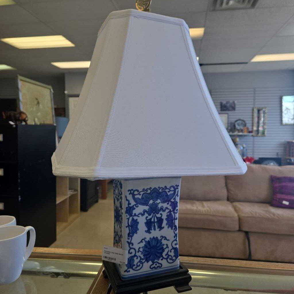 Porcelain Lamp With Shade (Tested)