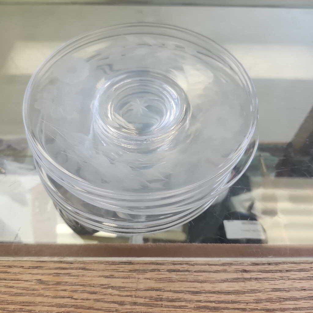 Set Of 8 Small Crystal Etched Flower Glass Plates