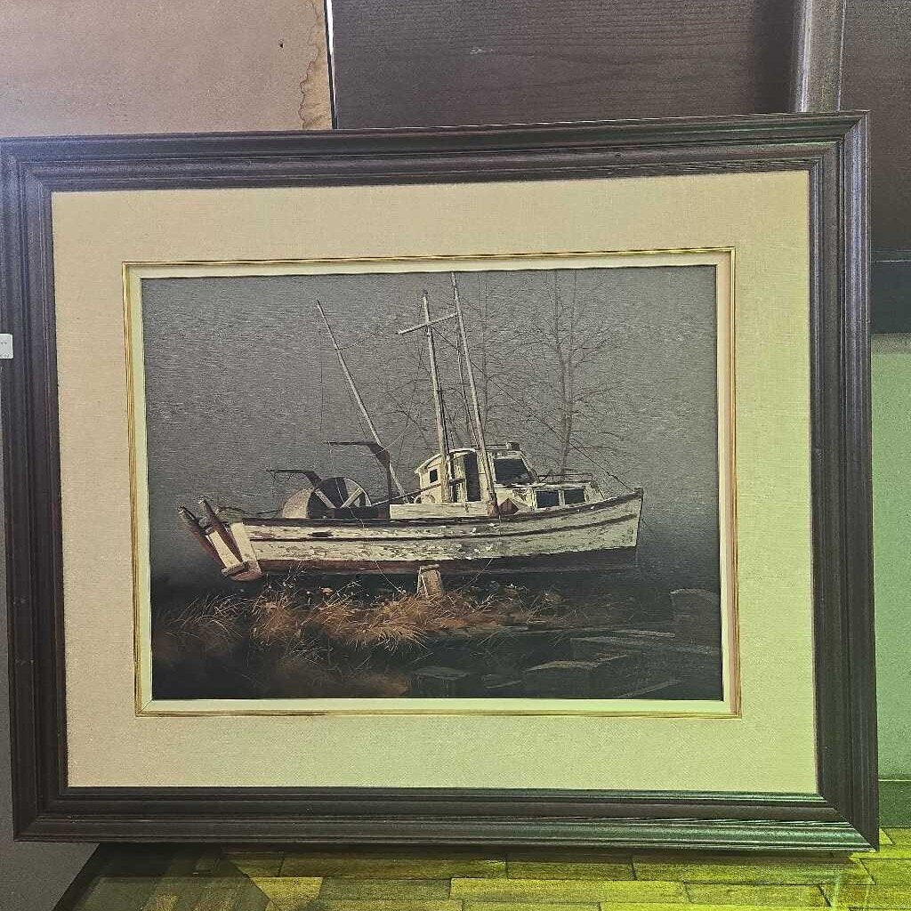 Weathered Boat Picture In Wooden Frame
