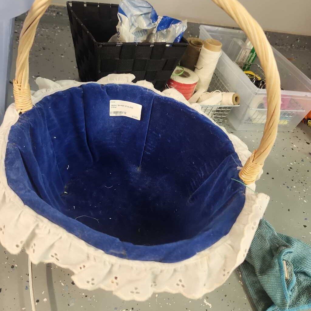 Wicker Basket With Blue Velvet