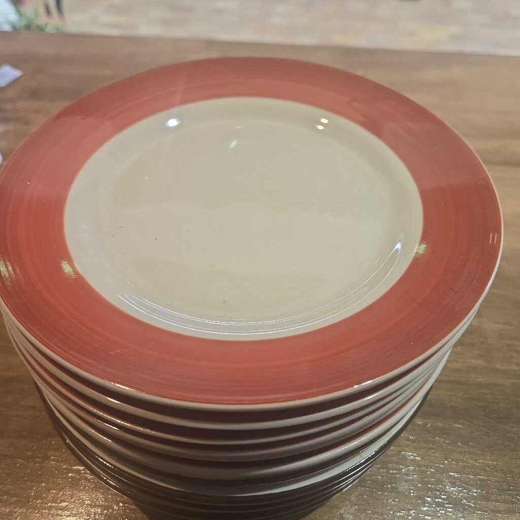 Set Of 6 Red Rimmed Saucers