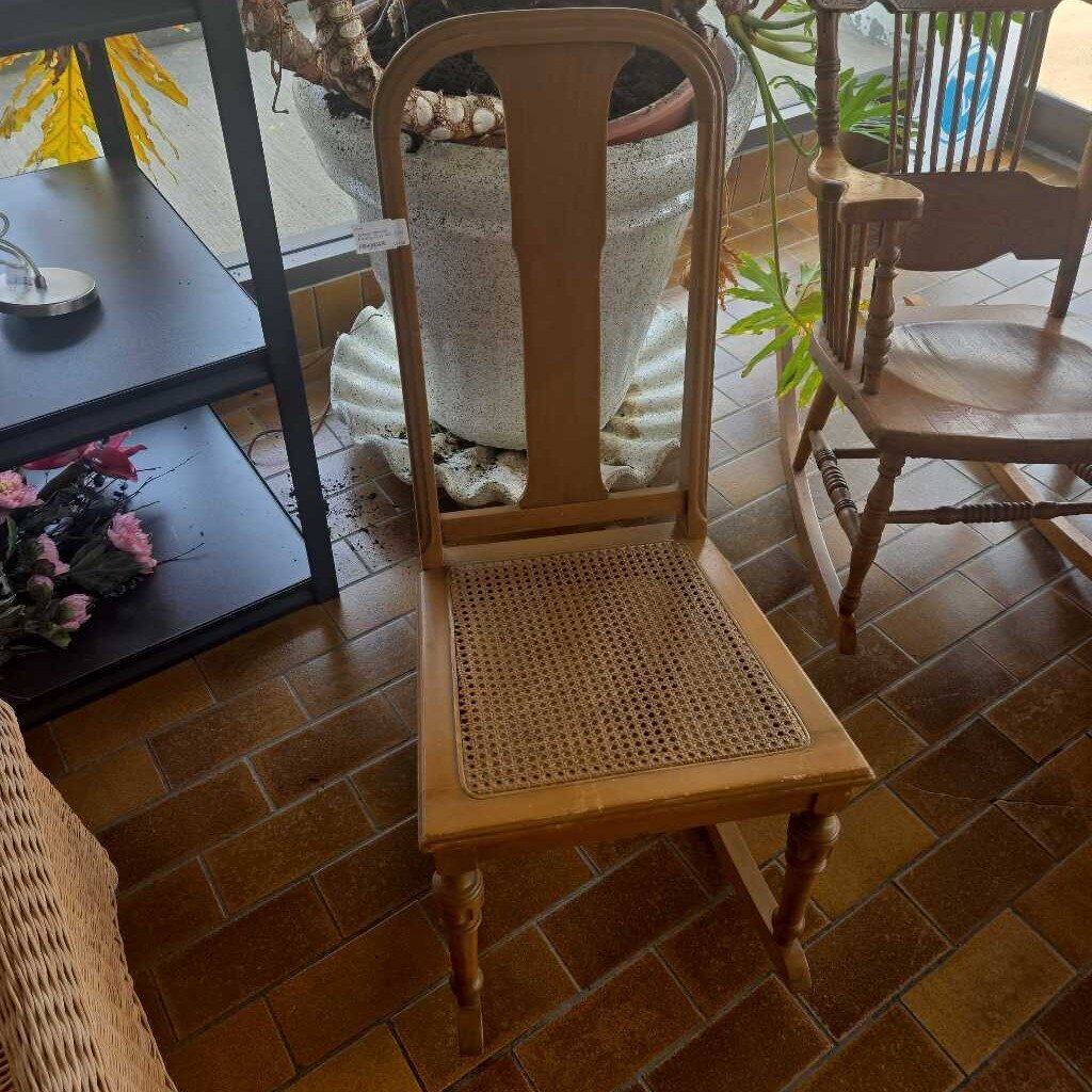 Antique Wooden Rocking Chair With Cane Seat