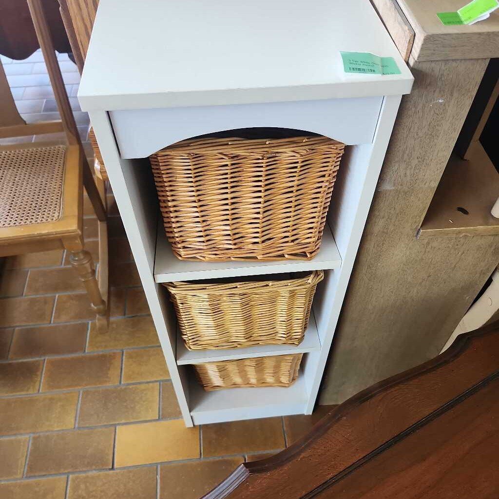 3 Tier White Shelf With Wicker Basket
