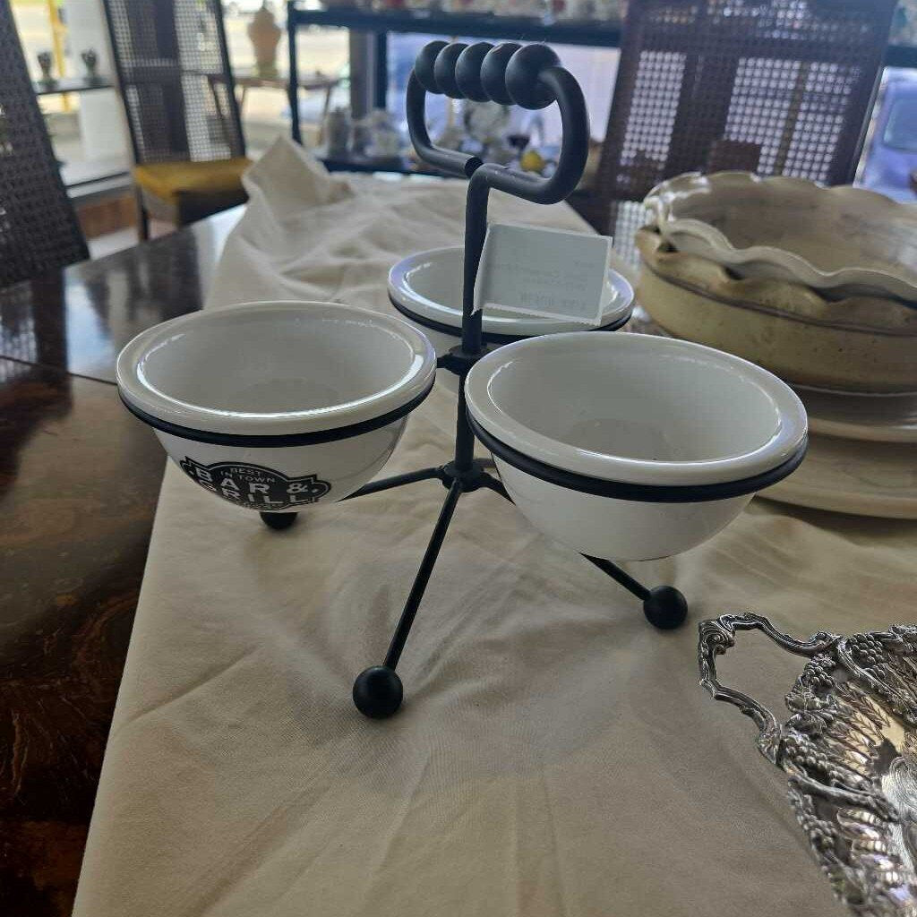 Black Condiment Stand With 3 Dishes