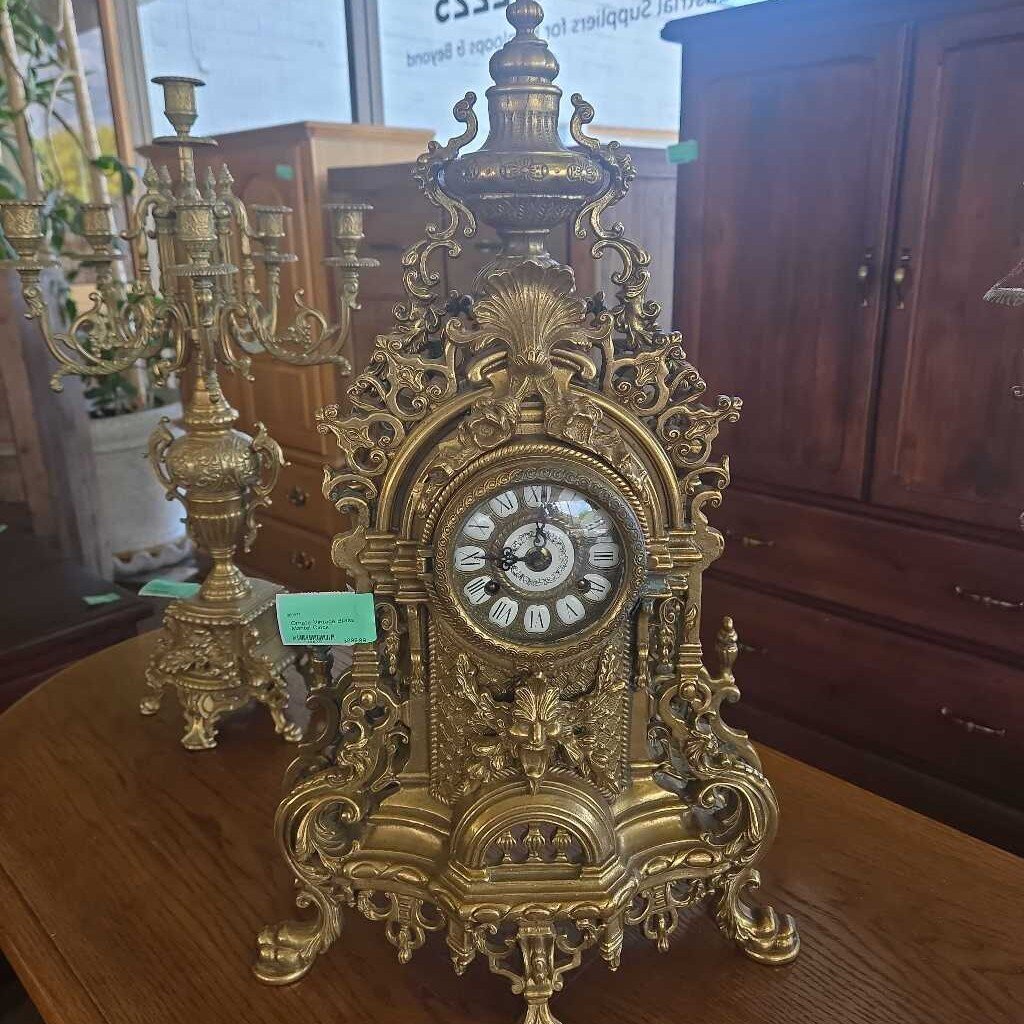 Ornate Vintage Brass Mantel Clock