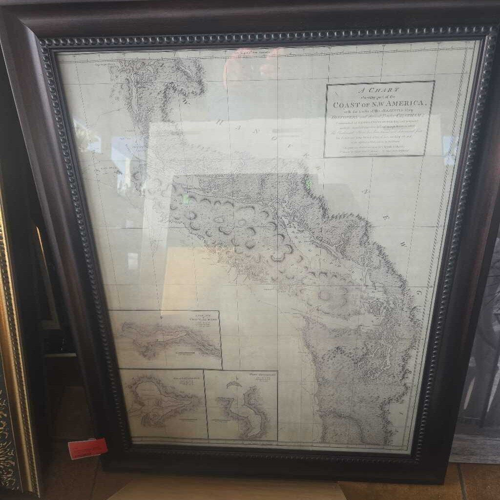 Framed Nautical Chart Coast Of N.W. America