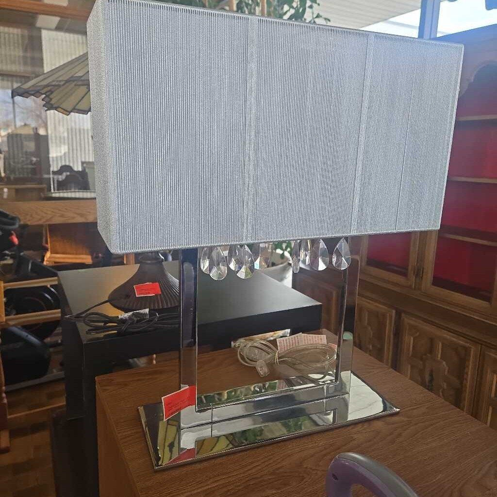 Rectangular Table Lamp With Teardrop Crystals