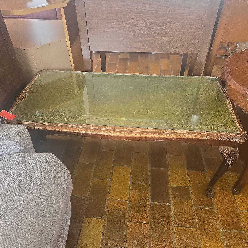 Glass Top Wooden Carved Coffee Table