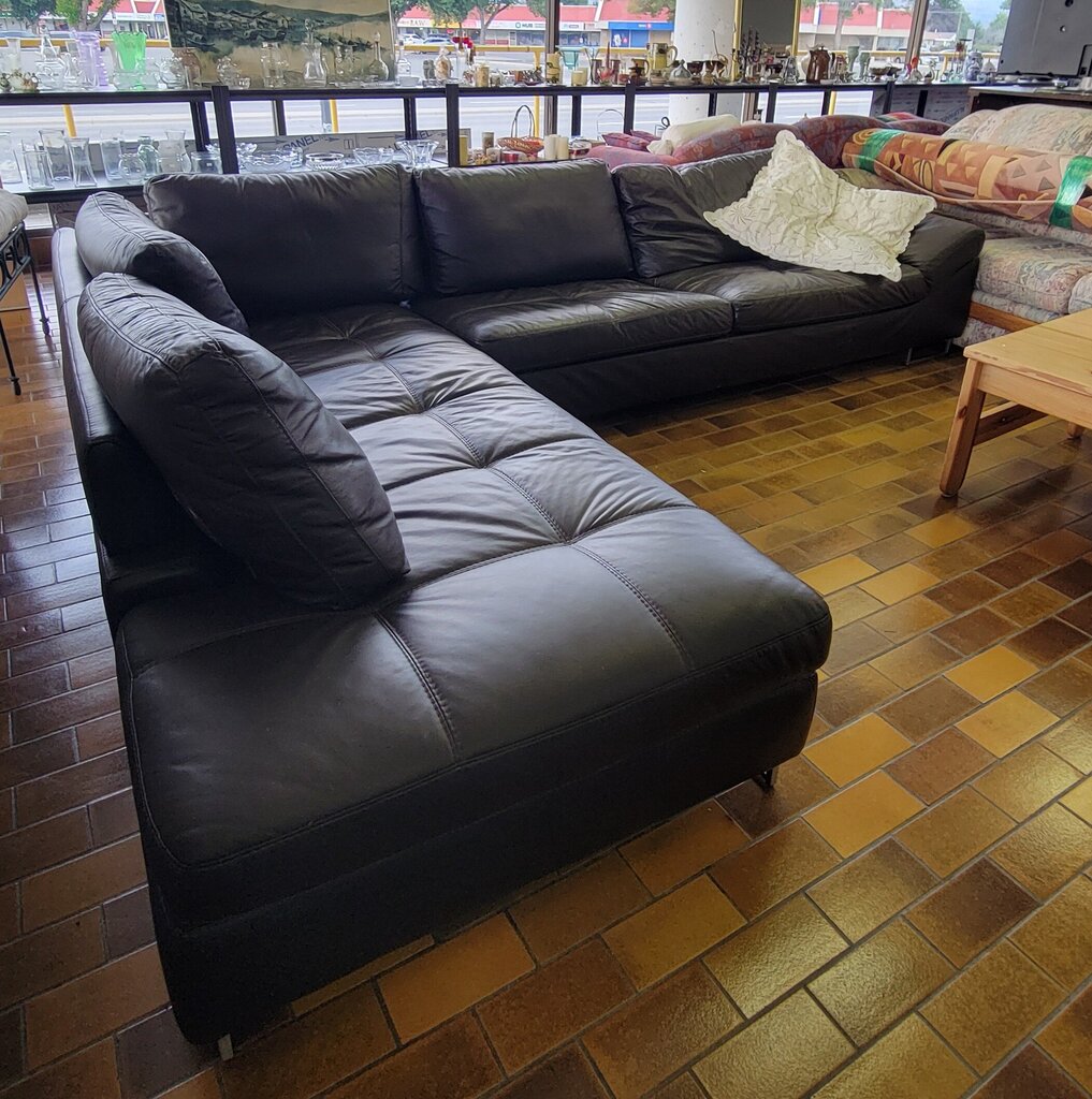 Black leather sectional couch