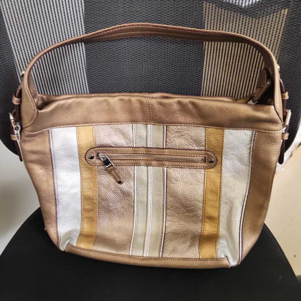Tignanello Metallic Pebble Leather Hobo Shoulder Purse