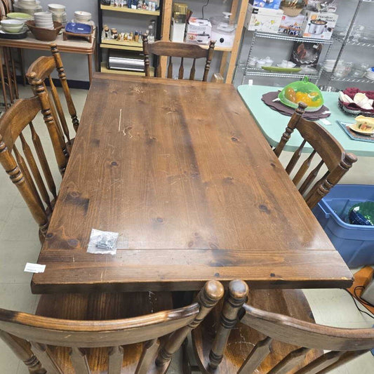 Wooden Table With 6 Chairs And 2 Leaves