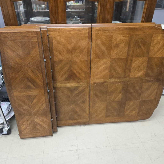 Oak Wood Dining Table With 5 Chairs & 2 Leaves