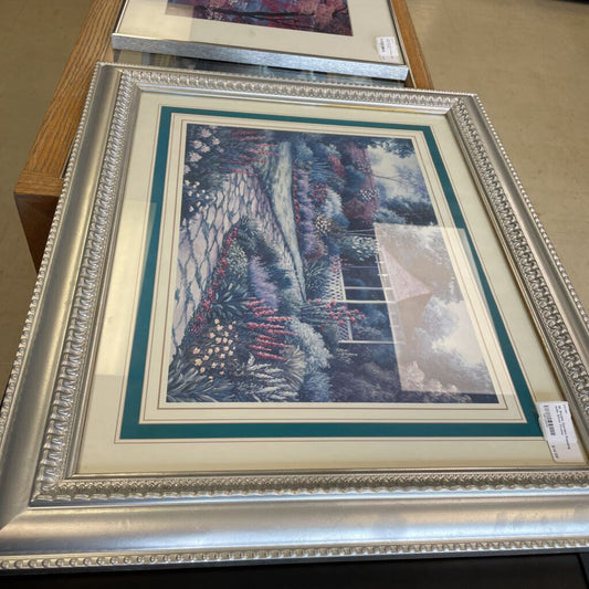 M. Rosbe Garden Painting with Silver Frame