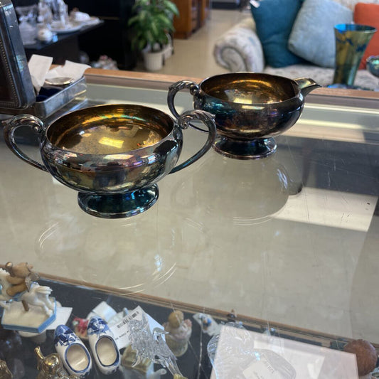 Vintage EPCA Bristol Silver Creamer & Sugar Bowl Set