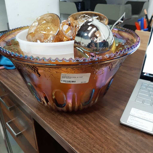 Punch Bowl With 12 Cups And Spoon