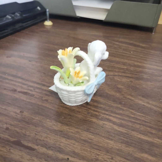 Bone China Dog in Basket Figurine