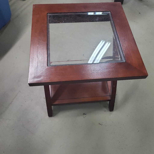 Wooden End Table With Glass Panel