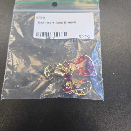 Red Heart Gem Brooch