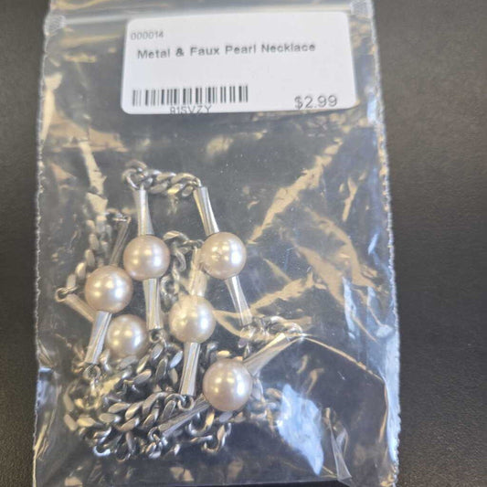 Metal & Faux Pearl Necklace