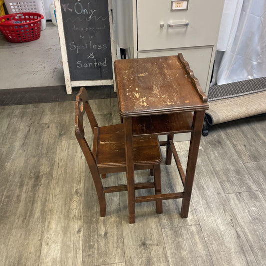 Antique Kids Wood Desk and Chair