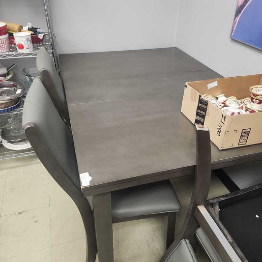 Grey Wooden Dinning Table W 4 Leather Chairs