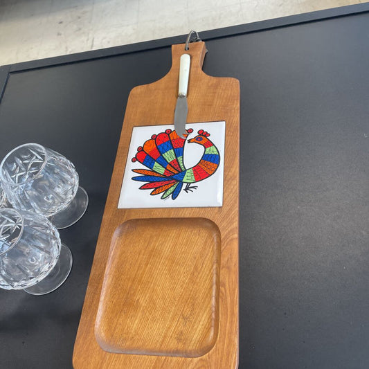 Mid Century Peacock Tile Cheese Board