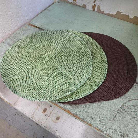 Set of 5-2 Green/3 Brown Round Place Mats