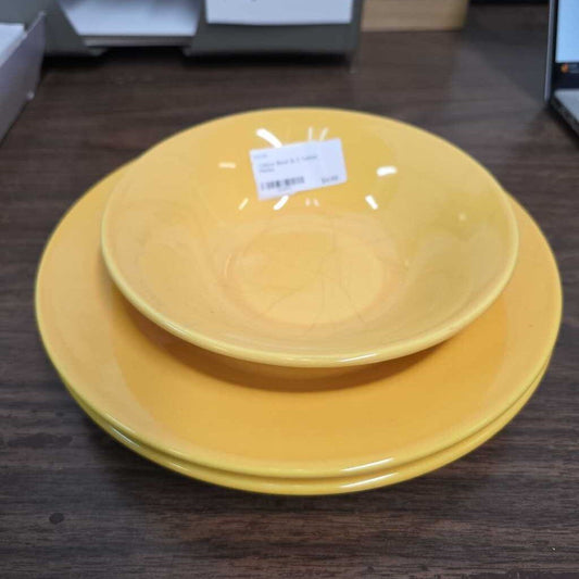 Yellow Bowl & 2 Yellow Plates