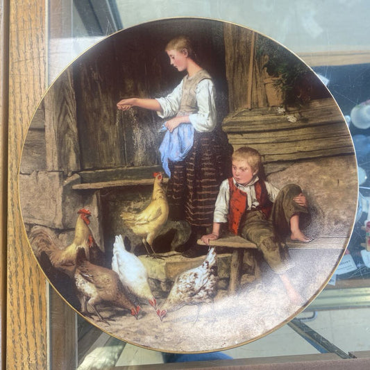 Anker Collector Plate "Madchen, Huhner Futternd" 1987