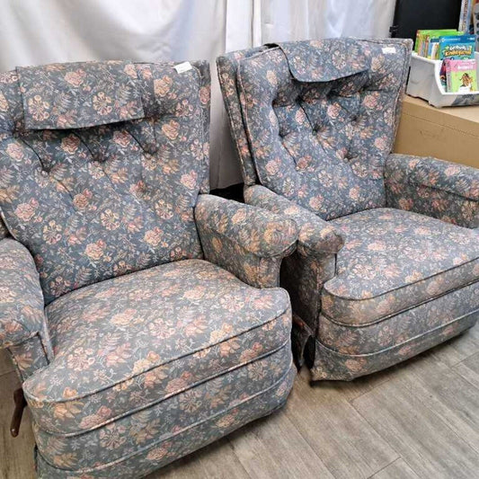 Vintage Blue Floral Pattern Rocker Recliner Chair