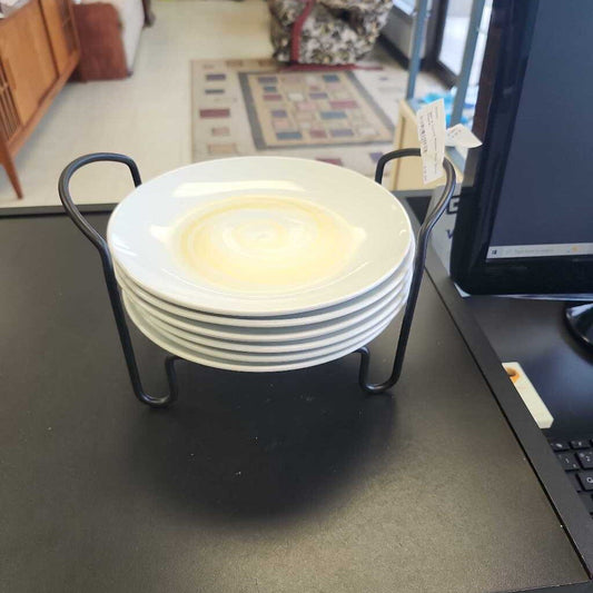 Set Of 6 Lunch Plates With Black Stand